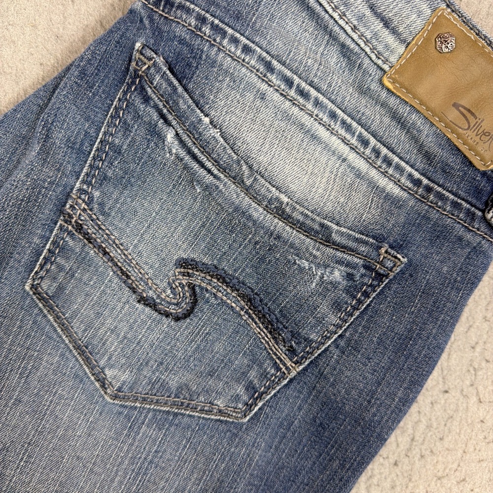 Silver Jeans Co. Women's Boyfriend Jeans Blue Distressed Denim 5-Pocket Size 28